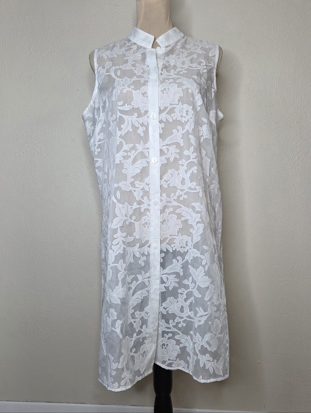 Vintage Units Sheer Floral Burnout Dress White Avant Garde Romantic Large Summer